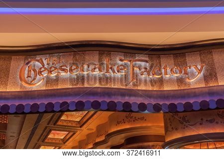 Dubai, Uae - March 10, 2017: Cheesecake Factory Restaurant Sign In The Dubai Mall, One Of The Larges