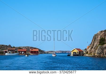 View To The City Hamburgsund In Sweden.