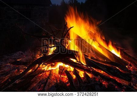 Midsummer Holidays Festival Symbol Fire Place, Traditional In Latvia Calling Ligo Evening