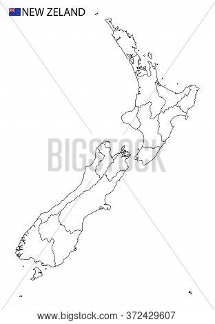 New Zealand Map, Black And White Detailed Outline Regions Of The Country.