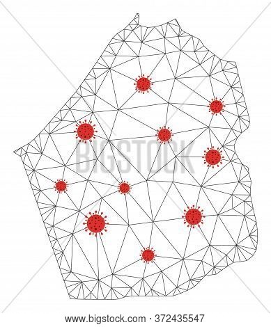 Polygonal Mesh Dubai Emirate Map With Coronavirus Centers. Abstract Mesh Connected Lines And Covid V