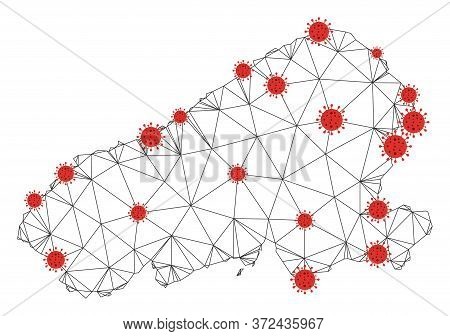 Polygonal Mesh Kahoolawe Island Map With Coronavirus Centers. Abstract Network Connected Lines And F