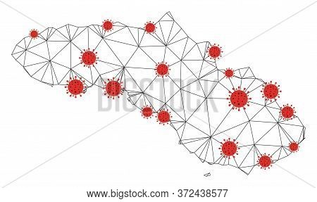 Polygonal Mesh Sumba Island Map With Coronavirus Centers. Abstract Network Connected Lines And Covid