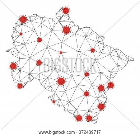 Polygonal Mesh Uttarakhand State Map With Coronavirus Centers. Abstract Network Connected Lines And 