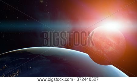 Exoplanets Or Extrasolar Planet With Stars On Nebula Background. Elements Of This Image Furnished By