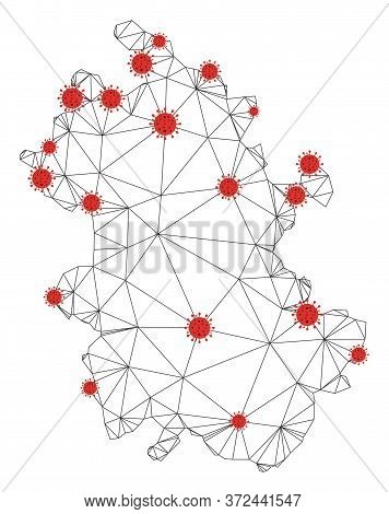 Polygonal Mesh Anhui Province Map With Coronavirus Centers. Abstract Network Connected Lines And Cov