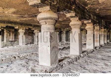 Ellora, India - February 7, 2017: Carved Cave In Ellora, Maharasthra State, India