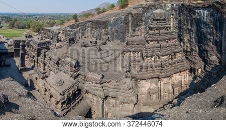 Carved Kailasa Temple In Ellora, Maharasthra State, India