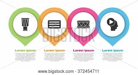 Set Drum, Sound Mixer Controller, Drum And Head People With Play Button. Business Infographic Templa