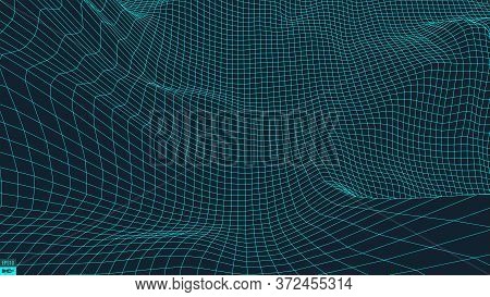 Abstract Vector Landscape Background. Cyberspace Grid. 3d Technology Vector Illustration.
