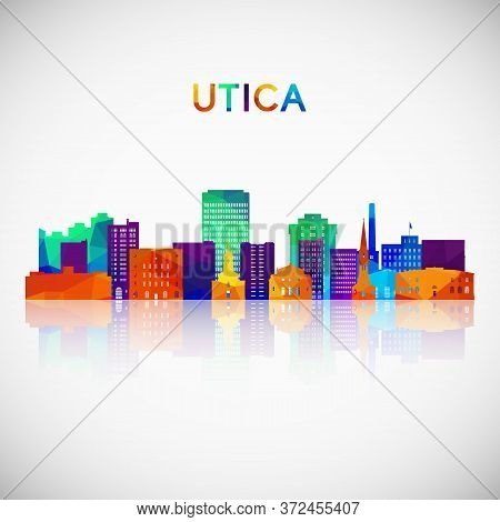 Utica Skyline Silhouette In Colorful Geometric Style. Symbol For Your Design. Vector Illustration.