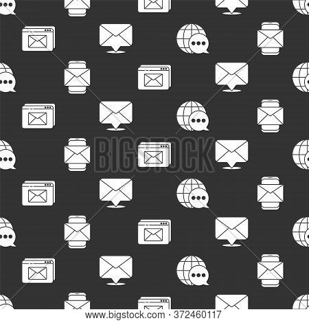 Set World Map Made From Speech Bubble, Mobile And Envelope, Website And Envelope And Envelope On Sea