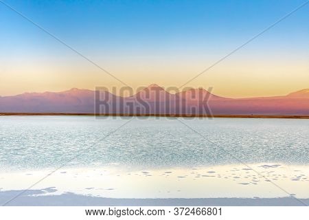 Cejar Lagoon And Licancabur Volcano In Atacama, Chile.