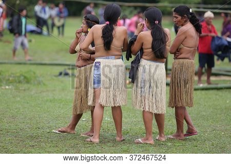 Salvador, Bahia / Brazil - May 29, 2017: Indians From Various Bahia Tribes And Ethnic Groups Camp In