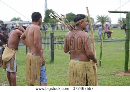 Salvador, Bahia / Brazil - May 29, 2017: Indians From Various Bahia Tribes And Ethnic Groups Camp In