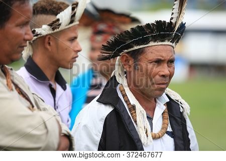Salvador, Bahia / Brazil - May 29, 2017: Indians From Various Bahia Tribes And Ethnic Groups Camp In