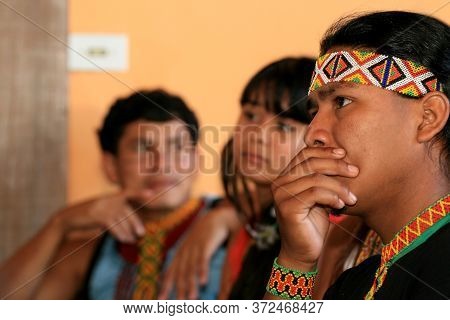 Salvador, Bahia / Brazil - August 4, 2008: Pataxo Indians Are Seen In The Village Of Jaqueira In The