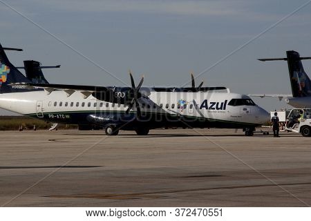 Campinas, Sao Paulo / Brazil - July 30, 2013: Azul Linhas Aereas Atr 72 Aircraft Is Seen At Campinas