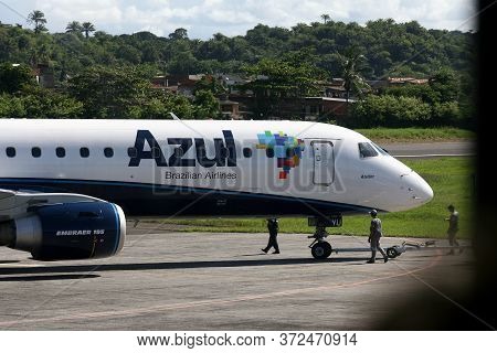 Ilheus, Bahia / Brazil - Ilheus, Bahia / Brazil - February 29, 2012: Embraer 190 Of Azul Linhas Aere