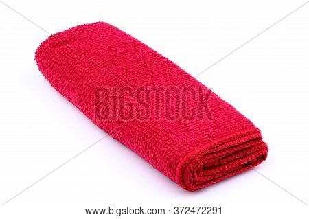 Red Kitchen Towel Isolated On A White Background.folded Towel.kitchen Ware. Kitchen Utensils