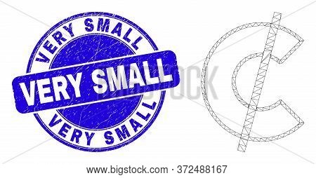 Web Carcass Cent Pictogram And Very Small Seal Stamp. Blue Vector Rounded Textured Seal Stamp With V