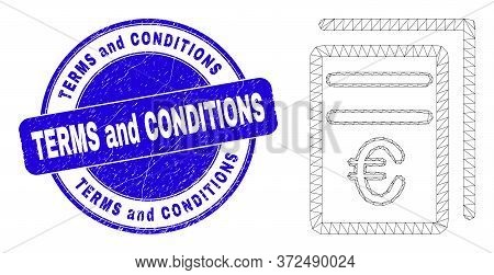 Web Carcass Euro Price Pages Pictogram And Terms And Conditions Stamp. Blue Vector Round Distress Se