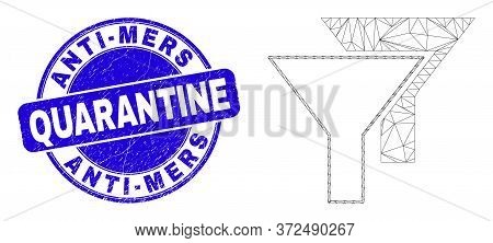 Web Carcass Filters Pictogram And Anti-mers Quarantine Seal. Blue Vector Round Textured Seal With An