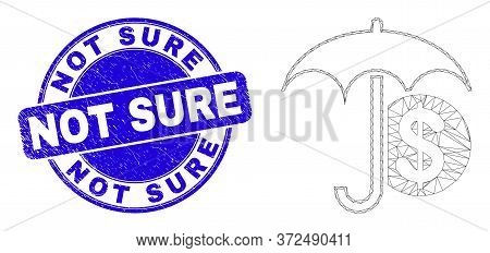 Web Mesh Financial Umbrella Icon And Not Sure Watermark. Blue Vector Round Textured Watermark With N