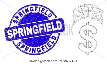 Web Mesh Medicine Price Icon And Springfield Seal. Blue Vector Rounded Textured Watermark With Sprin