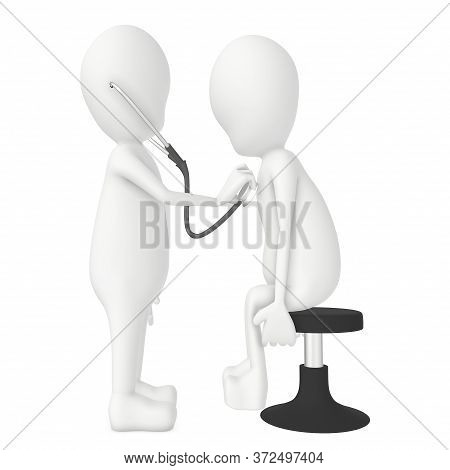 3d character , man doctor , medical practittioner analyzing another character with a sthethoscope- 3d rendering