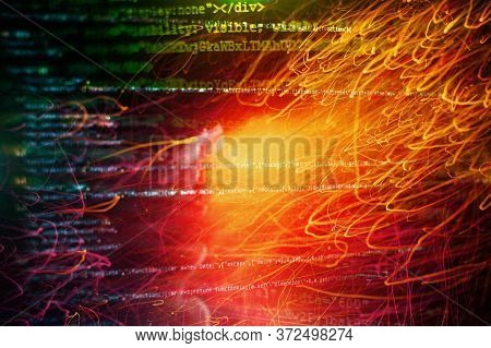 Closeup Developing Programming And Coding Technologies. Developer Working On Web Sites Codes In Offi