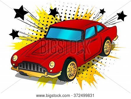 Comic Book Style, Cartoon Vector Illustration Of A Cool Sports Car.