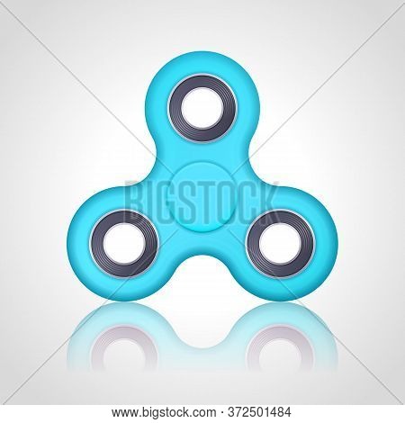 Vector Realistic Blue Turquoise Hand Fidget Spinner Toy Stress Relieving On White Background. Anti S
