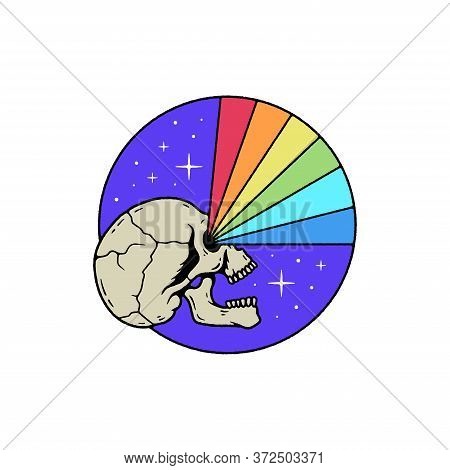 Skull With Rainbow Vision Badge Color White Background