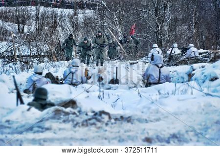 Leningrad Region, Russia - January 22, 2012: The German Gunners During The Second World War To Occup