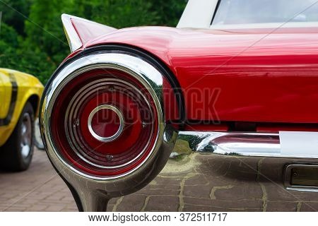 Taillight Of A Red Retro Car. Close-up. Transport. Details