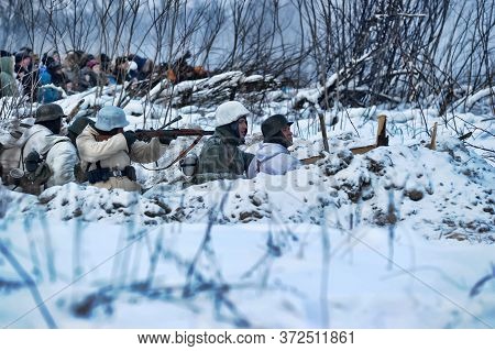 Leningrad Region, Russia - January 22, 2012: The German Gunners During The Second World War To Occup