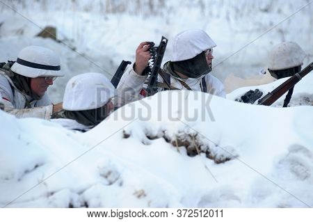 Leningrad Region, Russia - January 22, 2012: The German Gunners During The Second World War To Occup