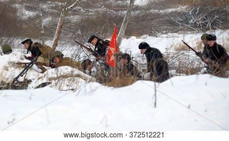Leningrad Region, Russia - January 22, 2012: The German Gunners During The Second World War To Occup