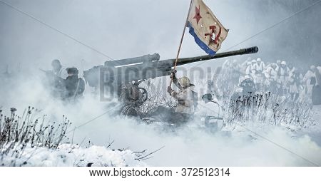 Leningrad Region, Russia - January 22, 2012: The German Gunners During The Second World War To Occup