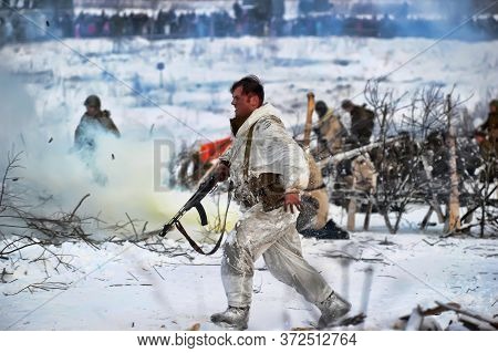 Leningrad Region, Russia - January 22, 2012: The German Gunners During The Second World War To Occup
