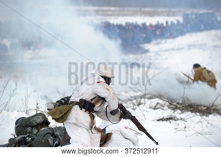 Leningrad Region, Russia - January 22, 2012: The German Gunners During The Second World War To Occup