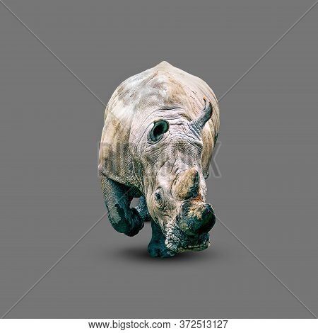 Rhino Isolated On A Gray Background. Wild Animals.