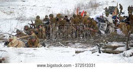 Leningrad Region, Russia - January 22, 2012: The German Gunners During The Second World War To Occup