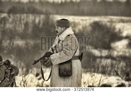 Leningrad Region, Russia - January 22, 2012: The German Gunners During The Second World War To Occup