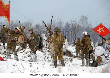 Leningrad Region, Russia - January 22, 2012: The German Gunners During The Second World War To Occup