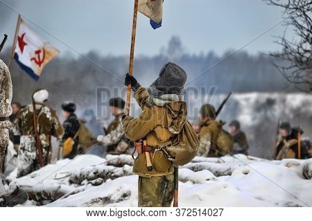 Leningrad Region, Russia - January 22, 2012: The German Gunners During The Second World War To Occup