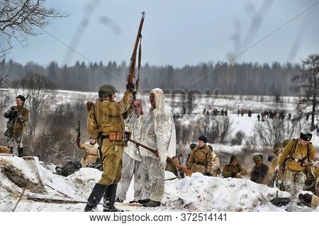 Leningrad Region, Russia - January 22, 2012: The German Gunners During The Second World War To Occup