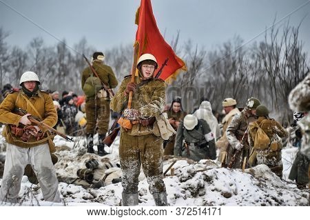 Leningrad Region, Russia - January 22, 2012: The German Gunners During The Second World War To Occup