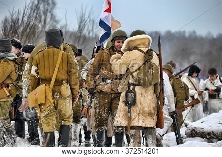 Leningrad Region, Russia - January 22, 2012: The German Gunners During The Second World War To Occup
